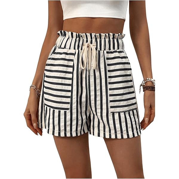 パンツ stripe pattern baggy shorts Vintage Striped Shorts Size S, Short Pants Side Pockets