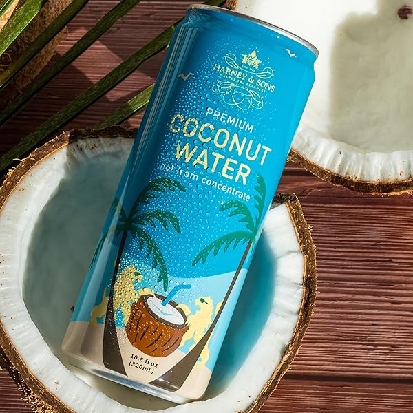 HARNEY & SONS COCONUT WATER, NATURALLY REFRESHING, NATURAL ELECTROLYTES FOR HYDRATION, NO PRESERVATIVES, 10.8 FL OZ CANS (PACK OF 12)