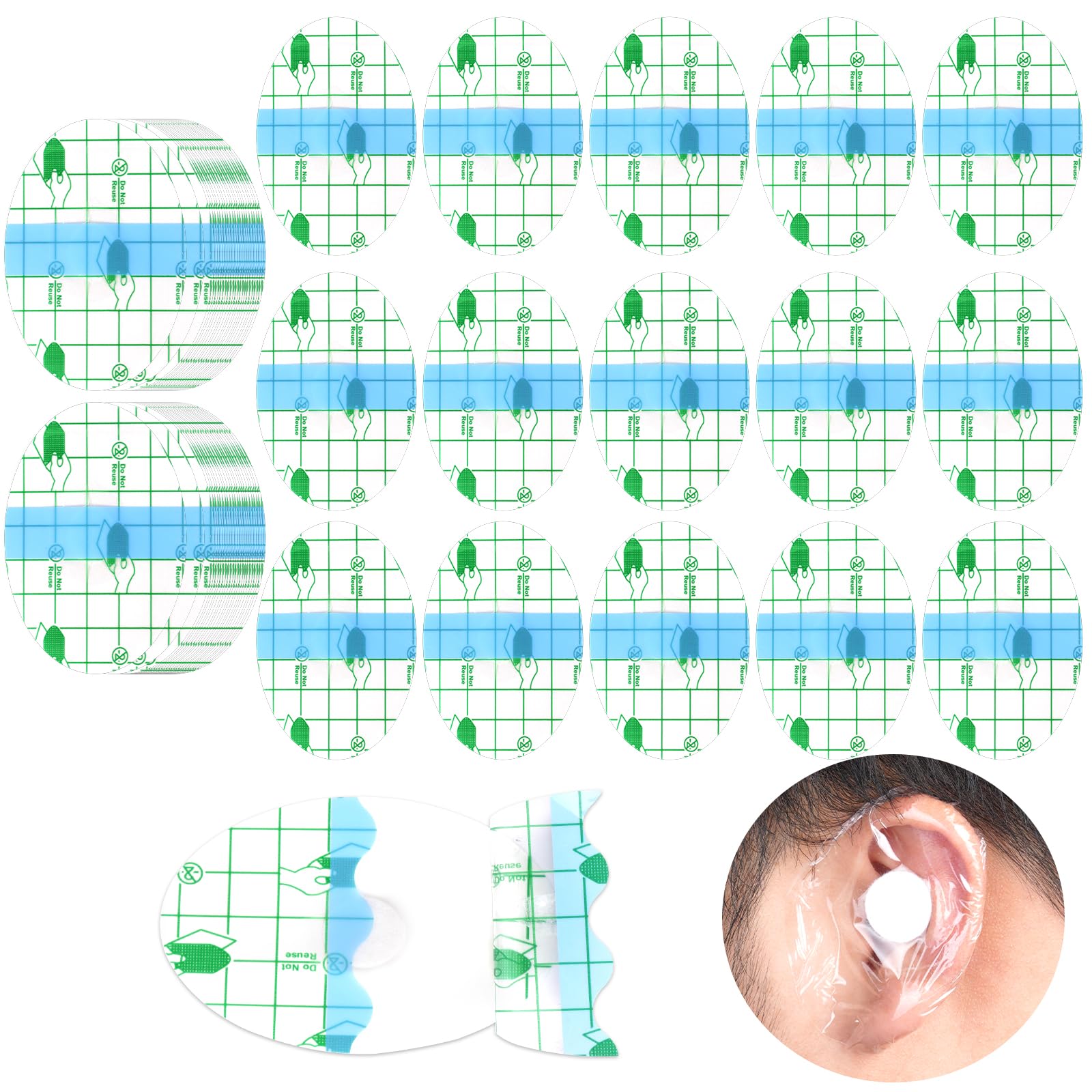 Aolso Ear Covers for Shower, 100pcs Waterproof Protectors, Disposable Stickers With Cotton Plugs for Adults, Swimming, Bathing, and Other Water Sports