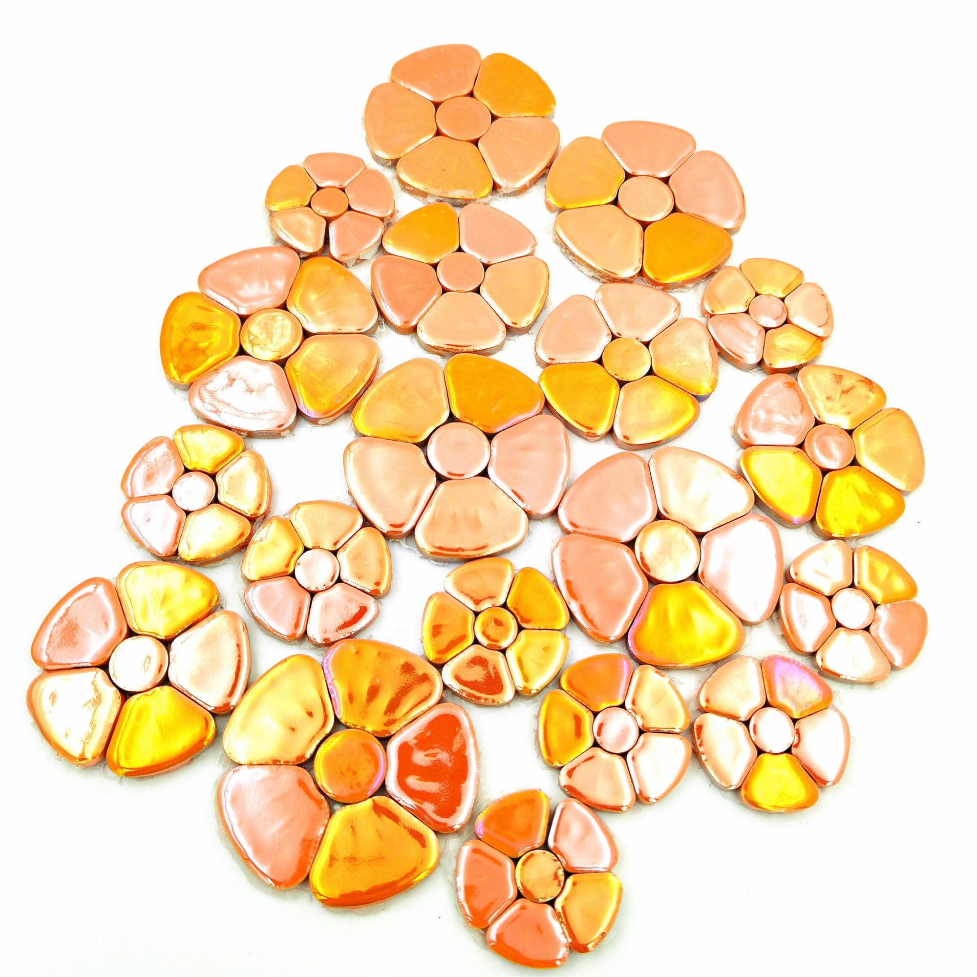 Photo 1 of 1.1 LB Random Iridescent Flower Ceramic Mosaic Tiles for DIY Crafts,3 Size Flowers Mosaic Pieces for Artwork,Photo Frames,Cups,Flower Pots,Fish Tank,Vases,Make Stepping Stones (Orange)