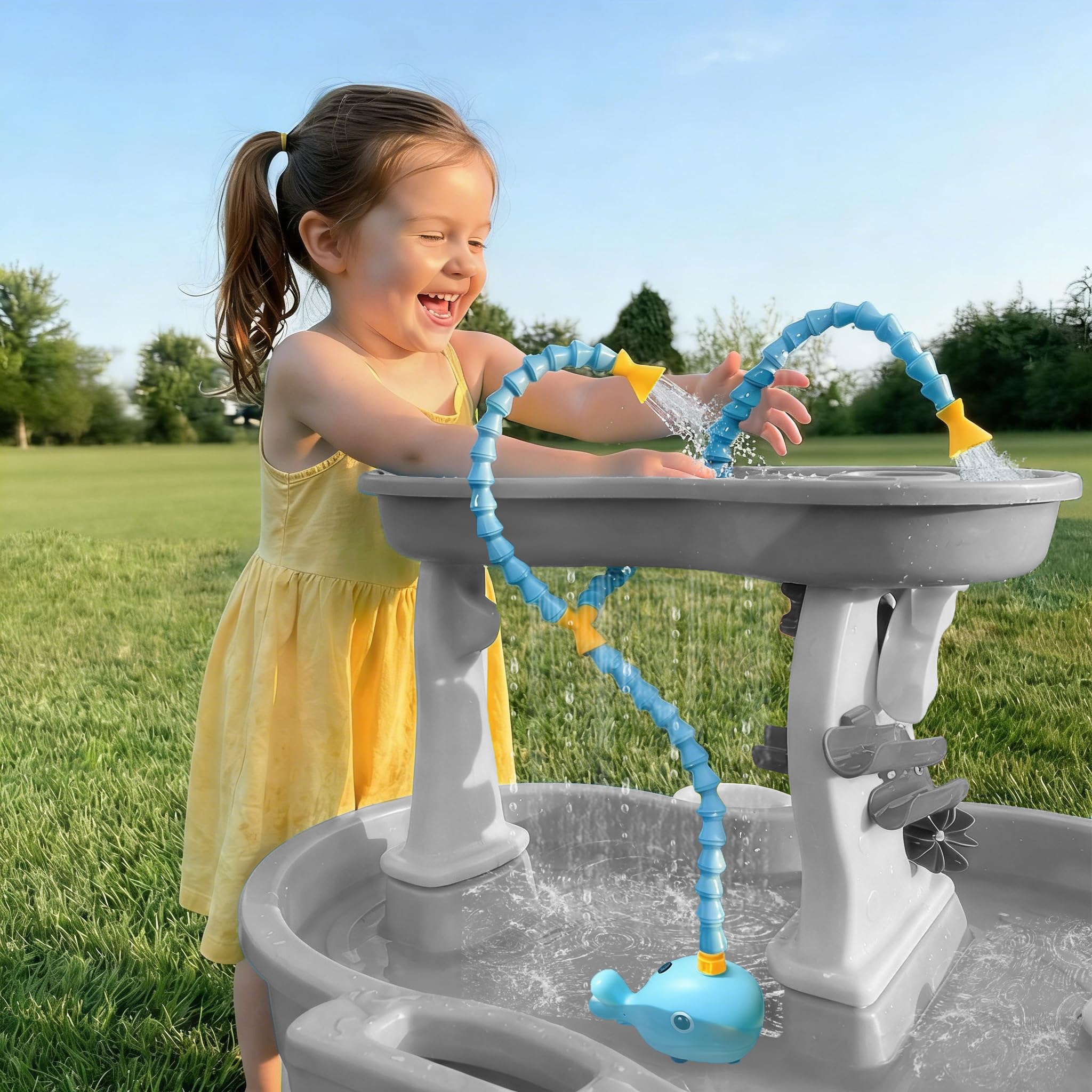 Aacabo Rechargeable Water Table Pump(Huge Water Output),Kids Sand Water Play Pump,whale-shaped design, 3 Spray Modes, IPX7 Waterproof,Outdoor Toddler Activity Table Accessory