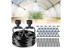 HIRALIY 118FT Greenhouse Misting Drip Irrigation Kit, Hanging Plant Watering, Garden Watering System with 1/4" Blank Tubing and Misting Nozzles, Quick Connector Design Automatic Irrigation System