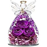 Beferr Valentines Day Rose Gifts for Her Women Mom Gifts for Birthday, Fresh Flowers for Delivery Forever Preserved Rose in Glass Angel Figurine, for Grandma Wife Daughter Girlfriend