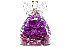 Beferr Christmas Birthday Gifts for Women, Mom Gifts for Christmas Fresh Flowers for Delivery Prime Forever Preserved Rose in Glass Angel Figurine Xmas Gifts for Grandma Wife Sister Her, Purple