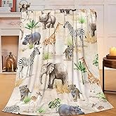 Flintis Zoo Animals Blanket African Safari Animal Print Jungle Decor Throw Blanket Elephant Tiger Giraffe Zebra Gifts for Girls Boys Warm Soft Plush Fleece Flannel Blankets for Kids Adults 50"X40"