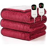 Homemate Electric Heated Blanket Queen Size - 84"x90" Heating Blanket Queen Size Dual Control 1/2/4/6/8 Hours Auto-Off 10 Heat Level Over-Heat Protection Soft Flannel Sherpa ETL Certification