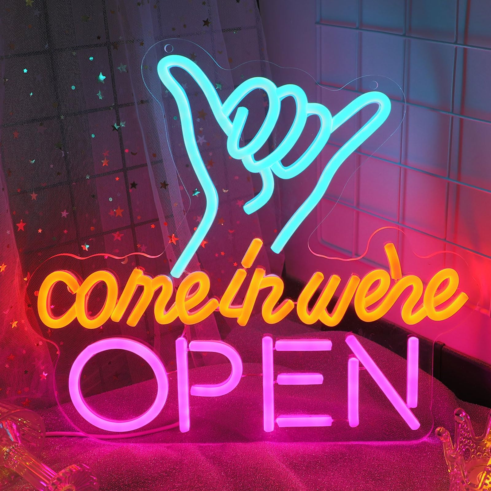 DWOOKE Open Neon Signs,Led Neon Open Signs for Business USB Powered Adjustable Bright Advertisement Board Neon Open Lights for Walls Window Bar Salon Coffee Stores Club Hotel