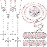 Jadive 24 sets Catholic Rosary Necklace, 6mm Glass Pearl Beads 8mm Our Father Bead Metal Gift Box for Women Men Prayer Gift