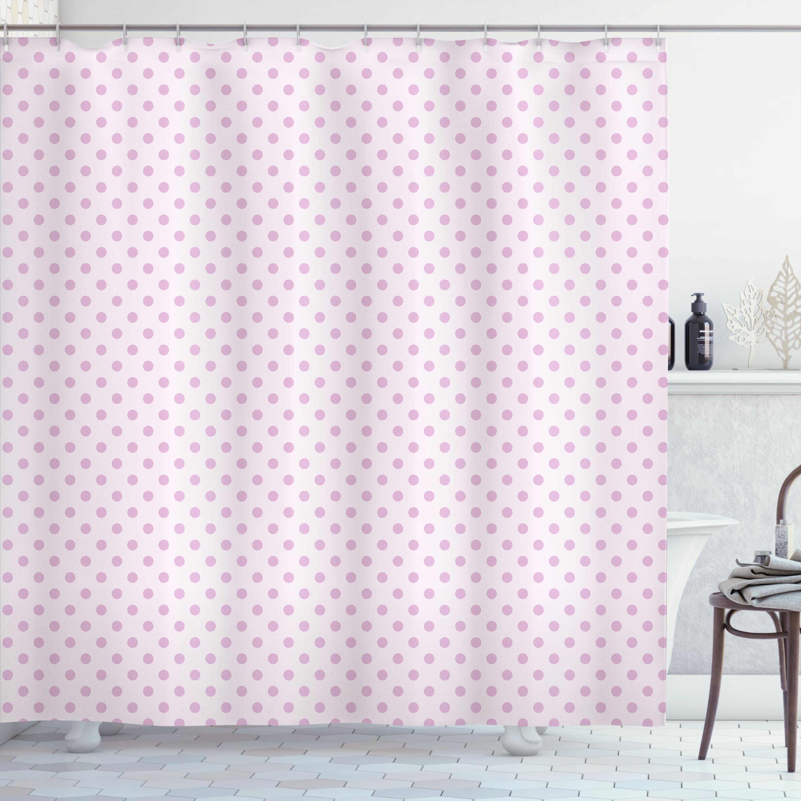 ABAKUHAUS Polka Dots Shower Curtain, Tiny Little Retro Circles Vintage Style Geometric Round Motifs Composition, Cloth Fabric Bathroom Decor Set with Hooks, 175 x 200 cm, Pale Mauve