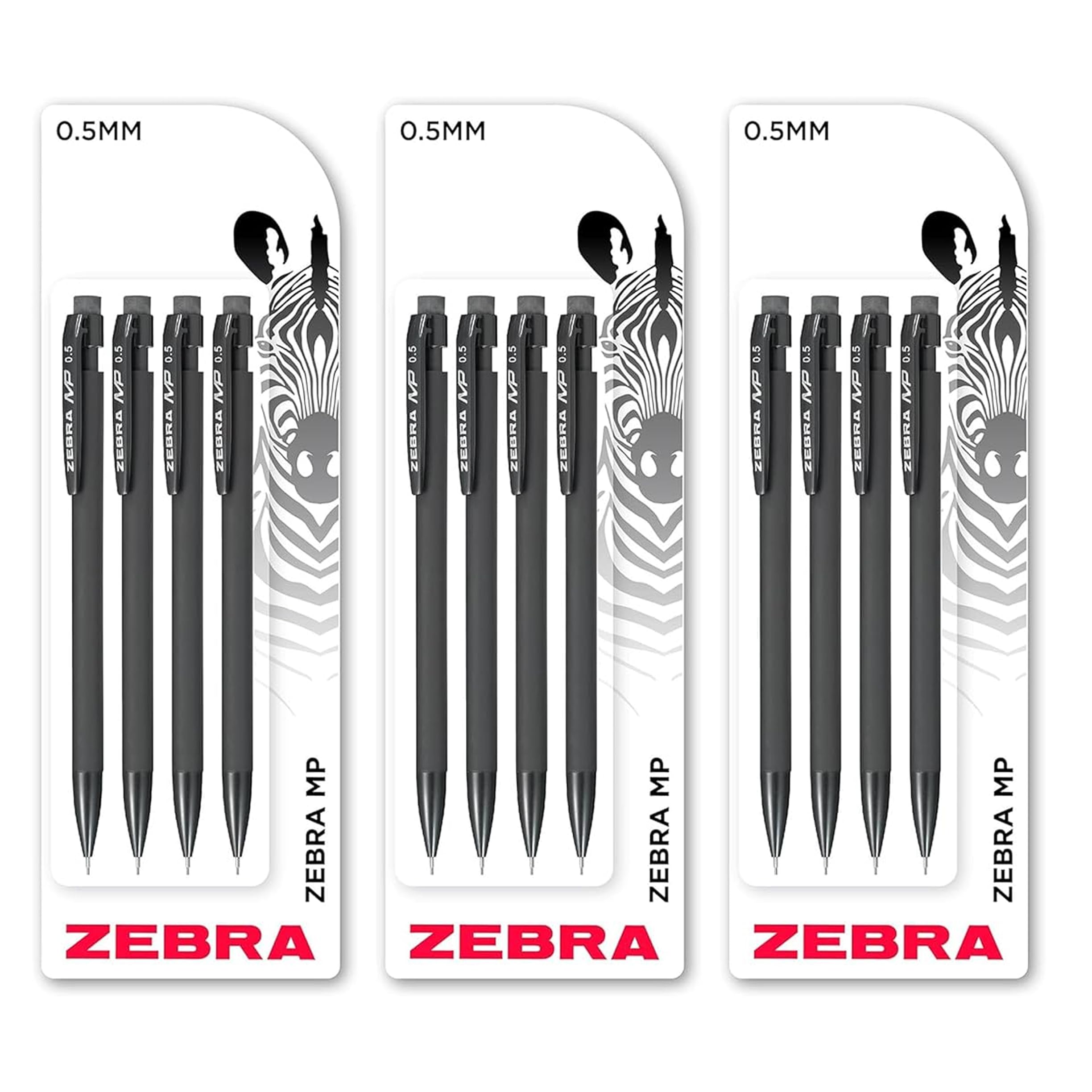 Zebra Pen MP Mechanical Pencil - 0.5mm Fine Nib - Graphite Lead - Black Barrel - Blister Pack of 12