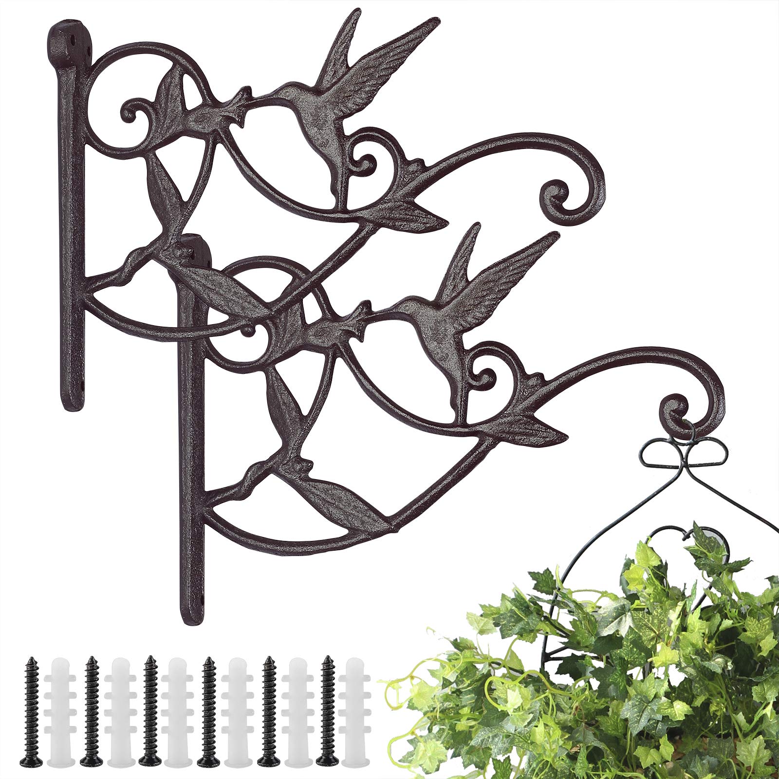 Livfodrm Hanging Basket Bracket Heavy Duty Cast Iron Plant Hook for Flower Pot Indoor/Outdoor Plants Hanging Flower Holder, Wall Metal Garden Hook for Lantern/Bird Feeder Pack of 2