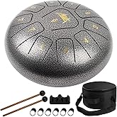 Steel Tongue Drum, AKLOT 10" Hand drum 11 Notes Tank Drum C Key Percussion Steel Drum Kit w/Drum Mallets Note Stickers Finger