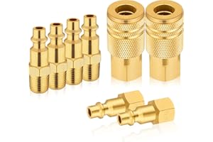 Milosline Air Hose Connectors With 1/4 Air Hose Fittings,Industrial Air Hose Repair Kit Coupler Quick Connect,1/4 kit t-8 Pcs,Basic Flow,Max Inlet Pressure 300 PSI Brass Air Compressor Accessories