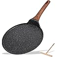 ESLITE LIFE Nonstick Crepe Pan with Spreader, 11 Inch Granite Coating Flat Skillet Tawa Dosa Tortilla Pan, Compatible with Al