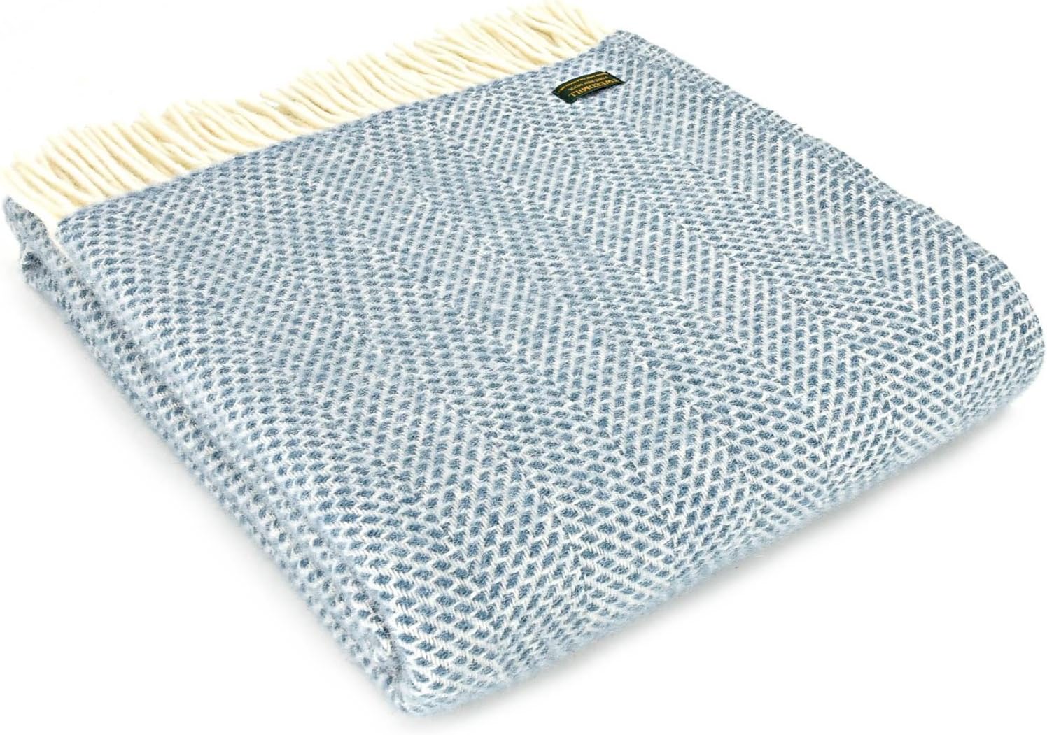 Tweedmill Textiles Honeycomb Pure New Wool Blanket - British Made - Petrol Blue