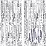 OWill 2 Pcs 3ft x 8.3ft Silver Tinsel Curtain Foil Fringe Backdrop