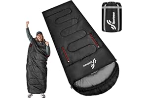 Sportneer 0 Degree Wearable Sleeping Bag for Adults & Kids – Walkable with Arm Zippers, Waterproof & Warm to 20°F, Compact for Camping, Stadiums, Travel, Backpacking & Car Use