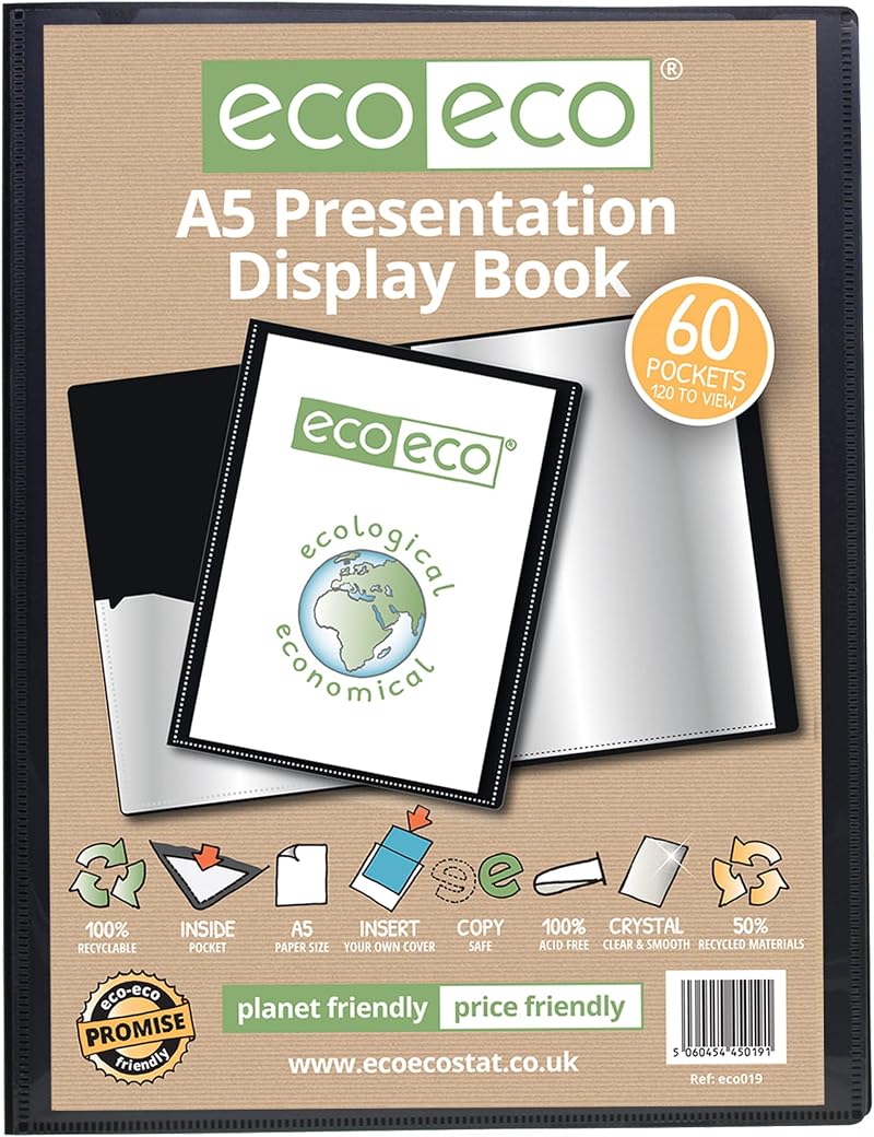 eco-eco A5 60 Pocket Black Presentation Display Book with 50 micron Pages