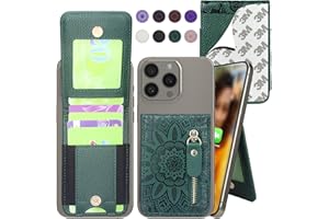 Harryshell Stick on Adhesive Phone Wallet with Card Slots [Hold Up to 6 Cards] [Kickstand] Cash Coin Zipper Pocket for iPhone/Samsung/Google Most Smart Phones (Floral Teal)