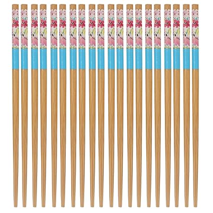 HOKIPO Natural Round Bamboo Reusable Chopsticks, Size 9.5 inch, Set of 10 Pairs