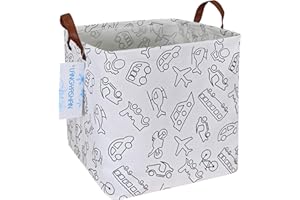 LANGYASHAN Square Storage Baskets Waterproof Canvas Children Laundry Nursery Hamper for Shelves Gift Baskets Toy Organizer Room Decor(Vehicle)