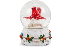 Elanze Designs Mr. & Mrs. White Winter Wedding Flowers Garland Red Cardinal Bird Figurine 100MM Glitter Water Snow Globe Plays Carol Tune Wish You A Merry Christmas