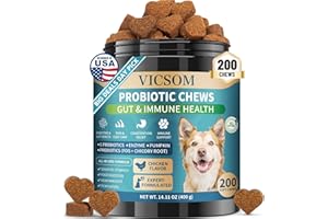 VICSOM Dog Probiotics for Dogs, 200 Soft Probiotics Chews for Dogs Digestive Health Gut Health & Immune System, with 6 Probiotics & Digestive Enzymes, Support Itchy Skin, Constipation & Diarrhea Relief