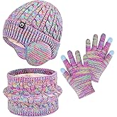 ZOORON Kids Winter Hat Gloves Scarf Set,Girls Boys Toddler Beanie with Earflaps Neck Warmer Gaiter Mittens Fleece Lined Set