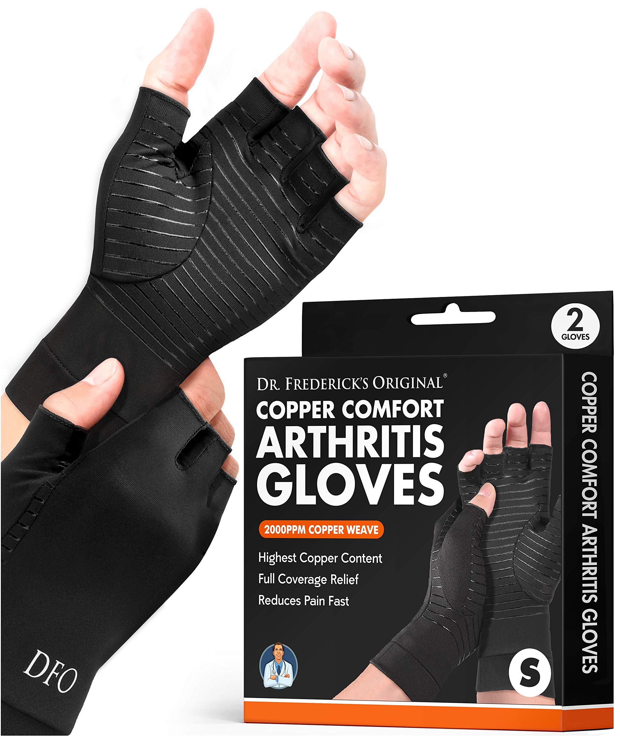 Dr. Frederick&amp;#39;s Original Copper Comfort Arthritis Glove - 2 Gloves - Perfect Computer Typing Gloves - Fit Guaranteed - Small
