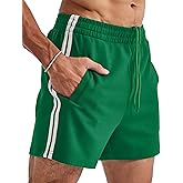 Ouber Men’s 4’’ Bodybuilding Shorts – Retro Striped Gym Shorts for Training & Workout