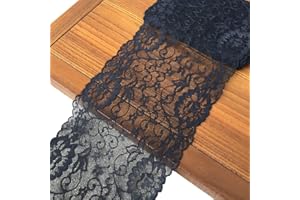 LUMKET 6 Inches Wide Stretchy Lace Ribbon Elastic Trim Fabric with Floral Pattern for Bridal Wedding Decorations , Sewing DIY Making and DIY Crafts-5 Yards (908 Black)
