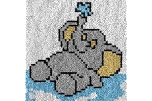 Yglnden Latch Hook Kits Rug Elephant Crochet Yarn Cushion Colour Pre-Printed Canvas Rug Needlework DIY Hook and Latch Kit Christmas Home Decoration 30x30cm/12 X12inch