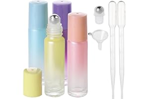 SESENSE Essential Oil Roller Bottles, 10ml Colored Thick Glass Perfume Roller Bottles with Funnel Opener and Dropper (Multicolor, 4 Pack)