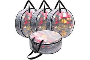 Dntorx 4 Pack Clear Christmas Wreath Storage Container, 30 x 8 Inch Wreath Storage Bag with Sturdy Handle and Dual Zip