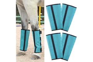 Gallopoff Horse Fly Boots Set of 4 - Non-Slip Leg Guards Extra Tough Mesh Ventilated, Adjustable Horse Fly Leggings Reduce Stomping & Hoof Stress & Leg Fatigue Paleblue Large