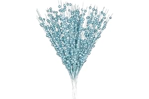 DearHouse 10 Pack Christmas Glitter Berries Stems, Artificial Christmas Picks for Tree Ornaments, DIY Xmas Wreath, Crafts, Holiday Home Decor (Blue)