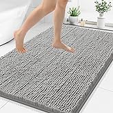 Smiry Luxury Chenille Bathroom Rugs 40x32, Extra Soft and Absorbent Shaggy Bath Mat, Machine Washable, Non-Slip Plush Carpet Runner for Tub, Shower, and Floor, Home Decor Accessories, Light Grey