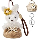 Monsily Plush Bear & Bunny Keychain and Bag Charm 2 in 1 – Cute Bag Charm for Purse, Handbag, Backpack & Car Keys