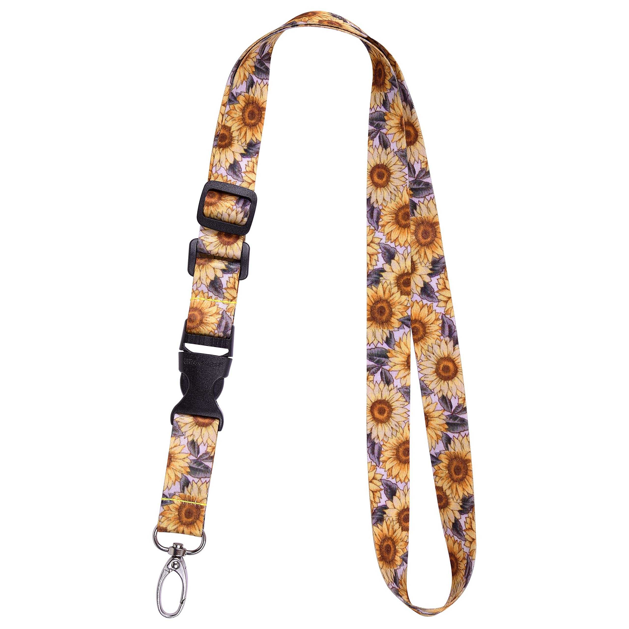 wisdompro Office Lanyard Adjustable Length, Heavy Duty Neck Strap with Detachable Buckle and Oval Clasp for Keys, Name Tag, ID Card Badge Holder - Sunflower