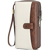 GAEKEAO Womens Wallet Large Capacity Double Zipper Ladies Card Phone Holder RFID Blocking Leather Clutch Wristlet Grip Strap