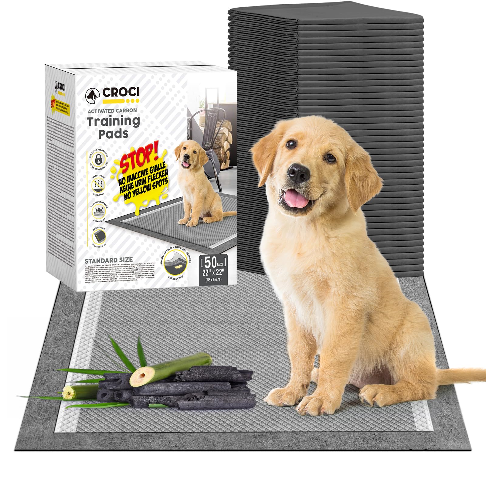 Photo 1 of CROCI Puppy Pee Pads 22"x22" Charcoal Pee Pads, Odor-Control Charcoal Puppy Pads & Super Absorbent Dog Pads Holds Up to 4 Cups of Urine, Leak-Proof & Quick-Dry Dog Pee Pads, Disposable (50 Counts)