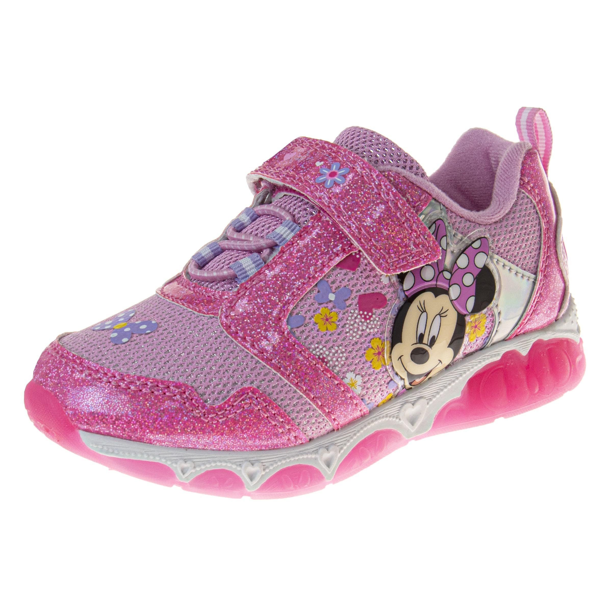Photo 1 of Disney Kids Minnie Mouse Shoes LED Lightup Sneaker - MinnieMouse Slip-On Laceless Sneakers for Girls - Pink Bow (Size 9 Toddler)