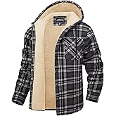 CRYSULLY Men's Flannel Jackets Sherpa Fleece Lined Hoodies Soft Warm Plaid Shirt Jacket Cotton Button Winter Coat with Hood
