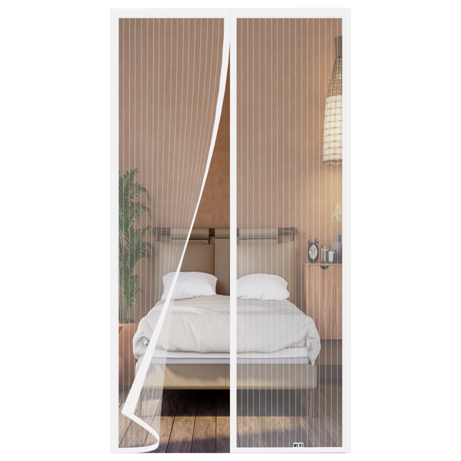 WENT Magnetic Fly Screen Door 130x220 cm, Hundreds of Sizes, Insect Screen No Drilling Required, Suitable for Balcony, Terrace, Cellar, Bedroom and Sliding Doors, White