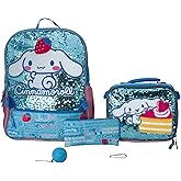 AI ACCESSORY INNOVATIONS Sanrio’s Cinnamoroll 5 Piece Backpack Set, Hello Kitty Kawaii Flip Sequin Girls School Bag with Front Zip Pocket, 2 Side Mesh Pockets, Blue