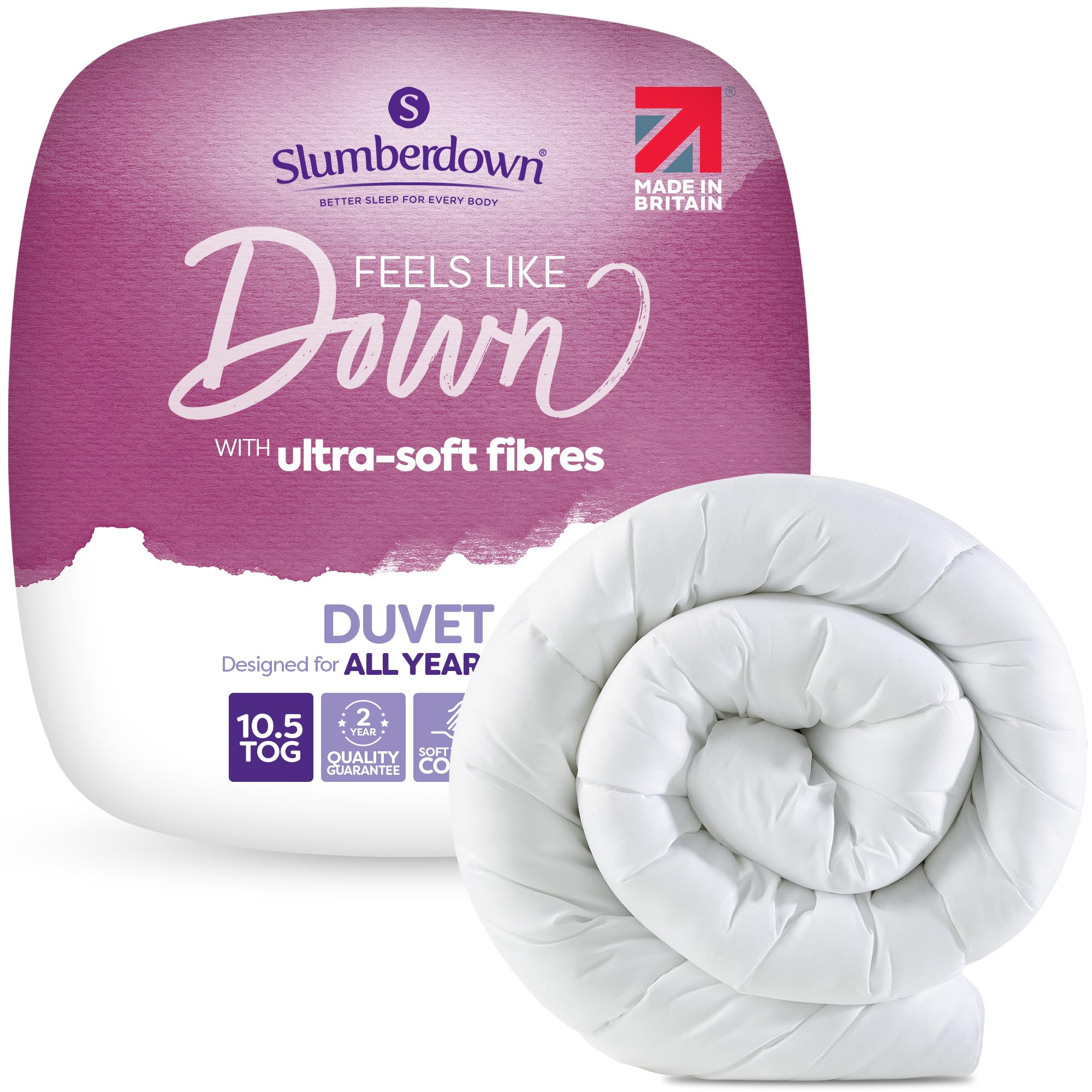 Slumberdown Feels Like Down King Size Duvet 10.5 Tog - Ultra Soft All-Year Round King Quilt for Summer, Autumn & Winter | UK Made, Non-Allergenic & Washable (225 x 220cm)