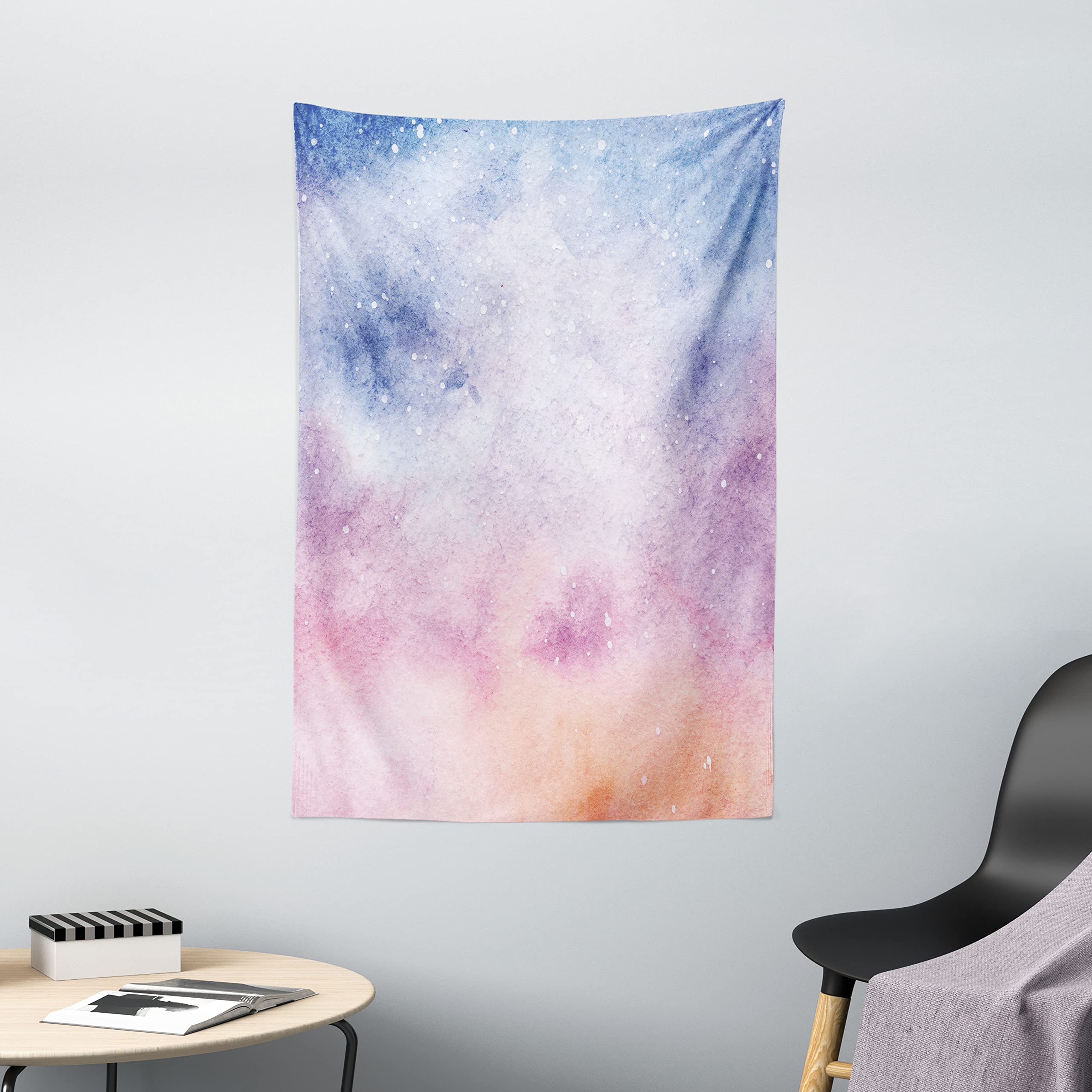 ABAKUHAUS Navy and Blush Tapestry, Abstract Watercolors Fantasy Soft Nebula Universe Inspired, Wall Hanging for Bedroom Living Room Dorm, 40 W X 60 L, Blue Pink Salmon