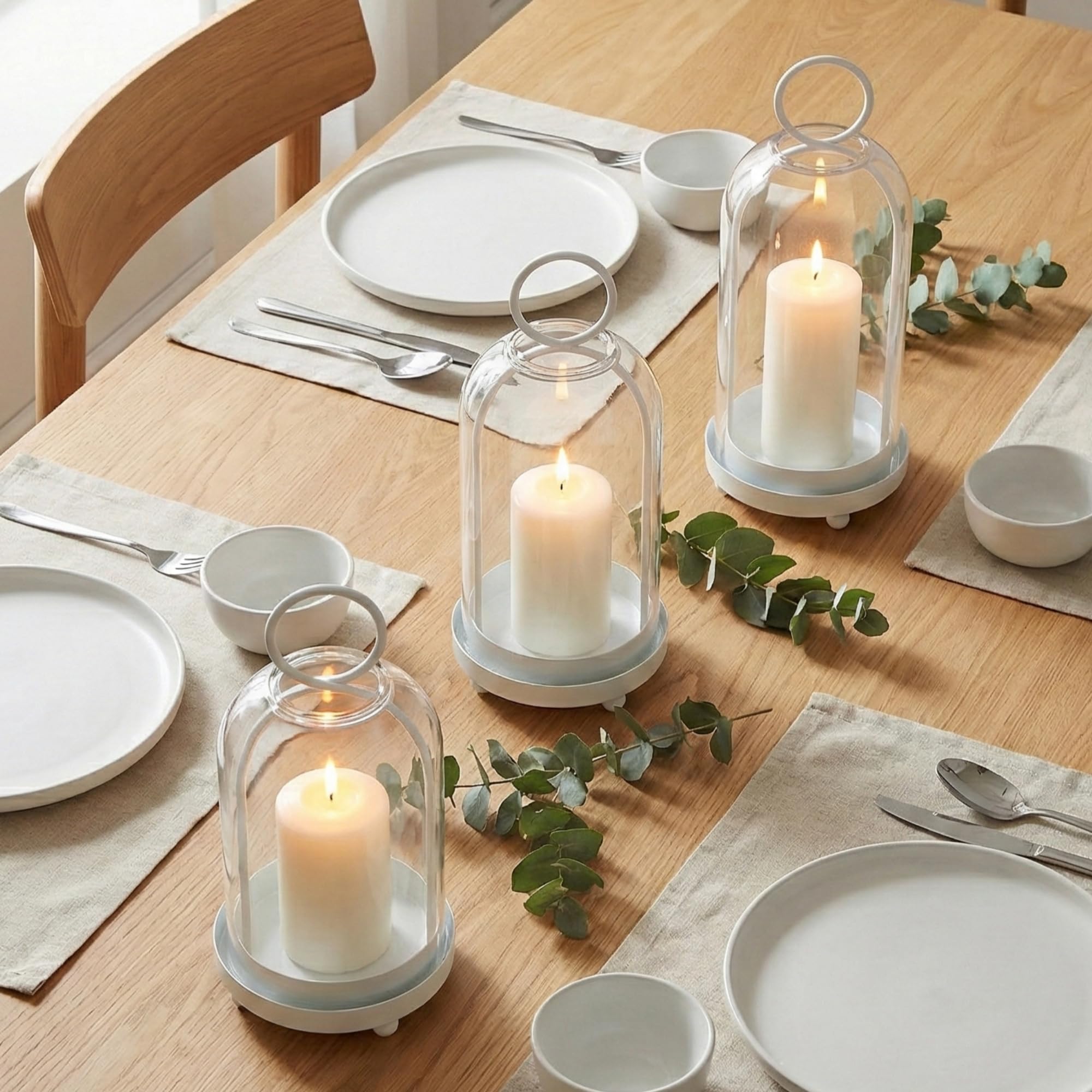 3 Pack Metal Candle Holders with Glass Dome, 5.5