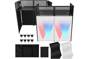 50"L x48"H x25"W Portable DJ Facade Booth, Carbon Steel Foldable DJ Table Station with 4 Black/White Scrims & Carry Bag (Blac