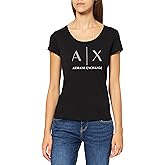 Armani Exchange Womens Rinestone Scoop Neck Logo Tee